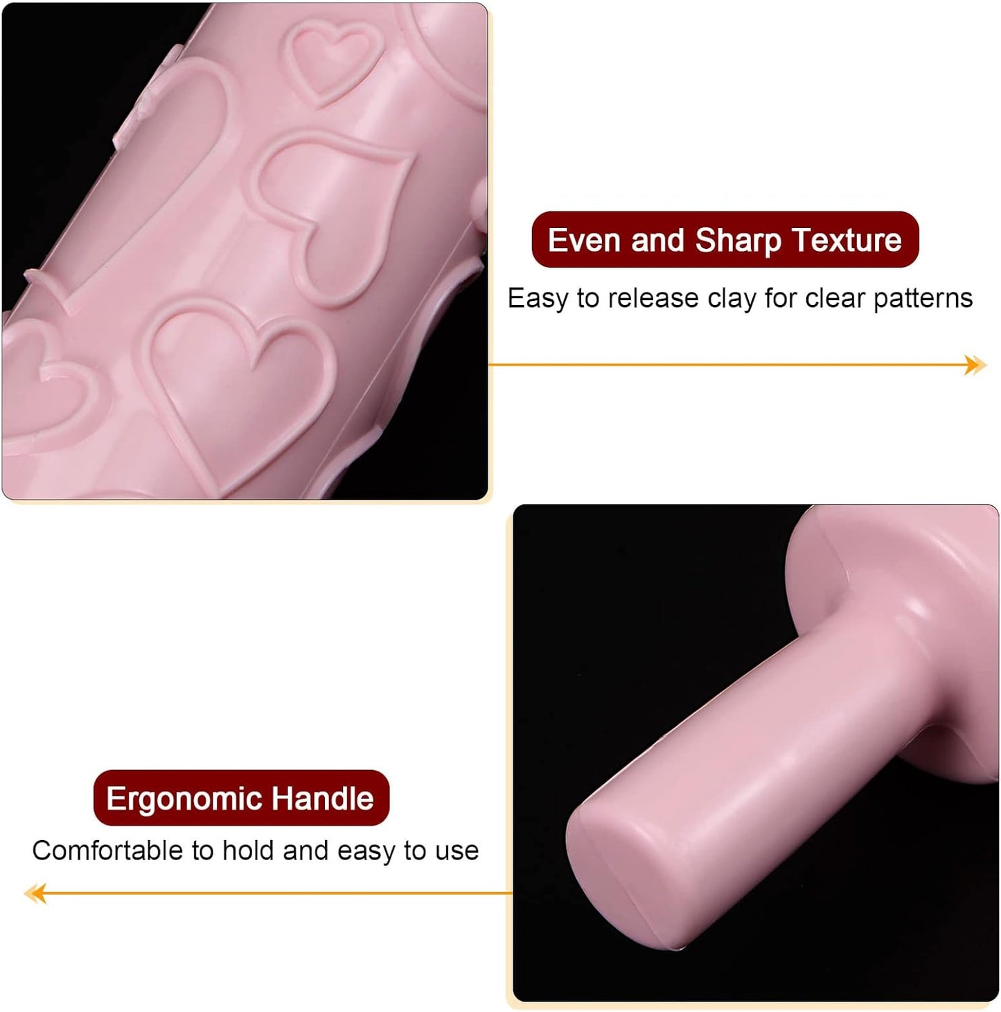 HARFINGTON Pattern Embossed Rolling Pin 14.57" x 1.97" Heart 3D Pattern PP Plastic Non-Stick Embossing Textured Rolling Pins for Baking Cookie Fondant Pastry Clay Dough, Pink