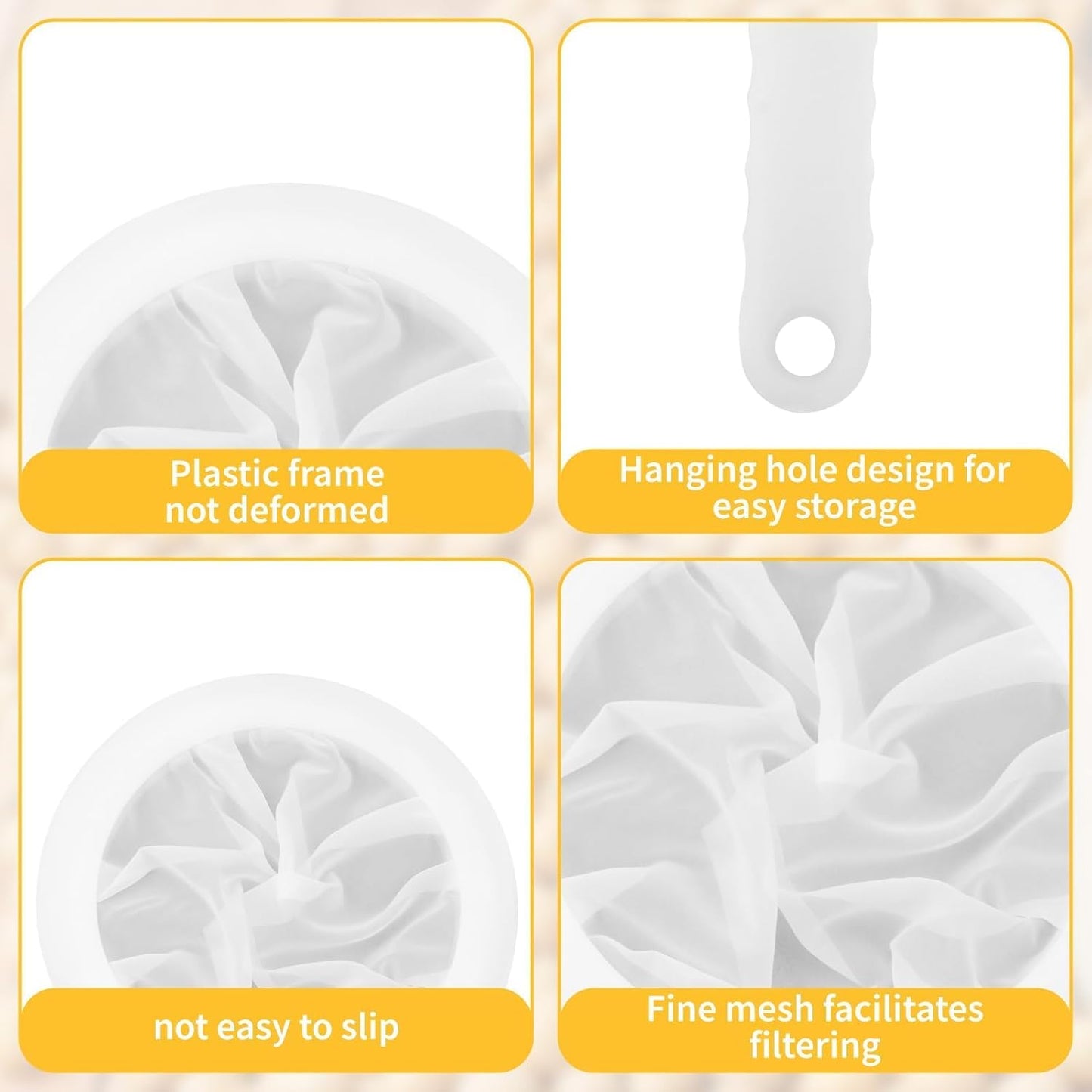 Nylon Mesh Strainer Set 2-Pack (100 & 200 Mesh), Ultra-Fine Plastic Sieve with Handle for Soy Milk Greek Yogurt Coffee & Juice, Reusable Kitchen Filter for Liquid Straining and Baking Supply Kit
