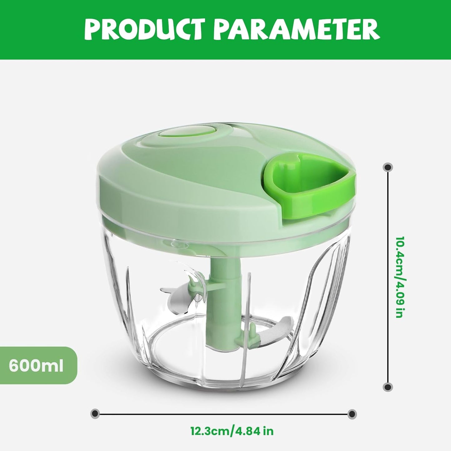 Manual Food Chopper: Hand Pull String Vegetable Chopper for Onion, Garlic, Pepper, Nuts, Tomato, etc.,500ml.
