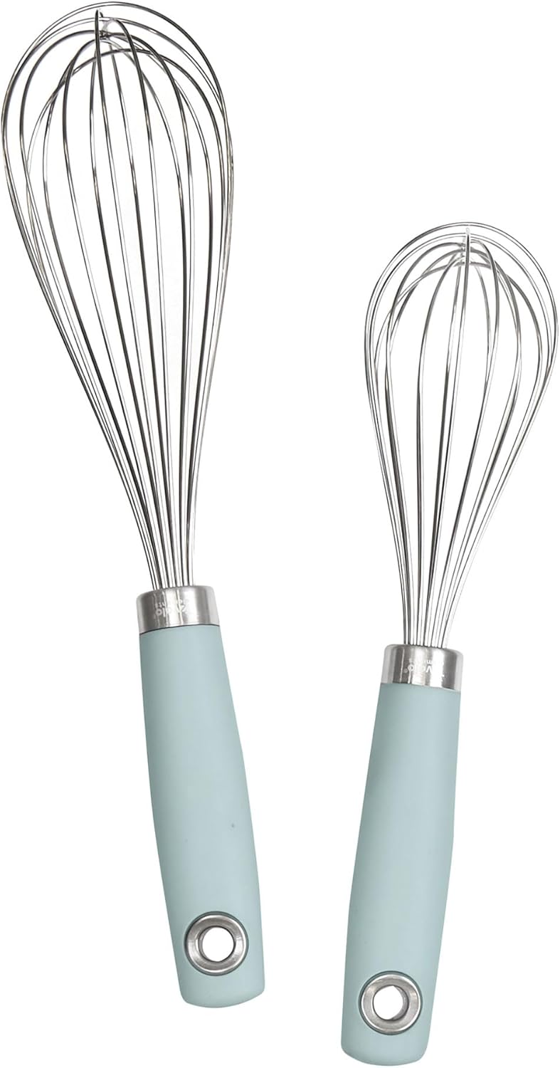 Tovolo Wire Whisk Set of 2 for Baking Cooking Mixing Whisking, 10" & 12" Inch Stainless Steel Wire Kitchen Whisk Set Balloon Design Sturdy Comfort Grip Handle BPA Free Dishwasher Safe, Charcoal Gray