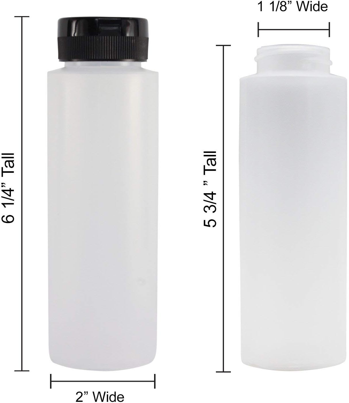 Pinnacle Mercantile Condiment Squeeze Bottles with Flip Top Hinged Black Cap 16 oz Set of 2 (Perfect for Condiments, Sauces, Dressings, BBQ, Ketchup) Made USA