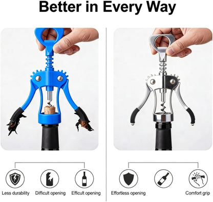Heavy-Duty Zinc Alloy Wing Corkscrew, Professional Wine Bottle Opener with Ergonomic Handle & Sharp Spiral Drill, Multi-Functional Bar Tool for Kitchen, Restaurant, Bartender