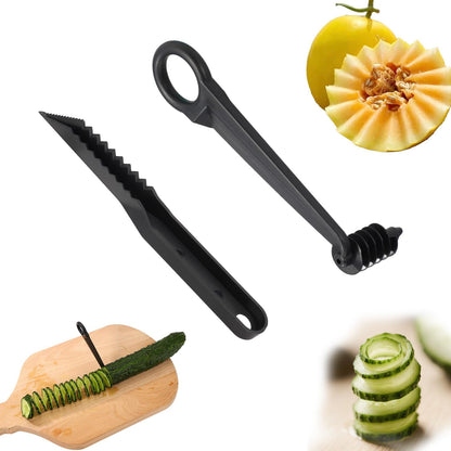 Kitchen Spiral and V-Shaped Cutter Set, Manual Spiral Vegetable Slicer V-Shaped Knife for Potato Cucumber Veggies Carrot Veg Spiralizer Kitchen Tool for Food Decoration & Fruit Garnishing