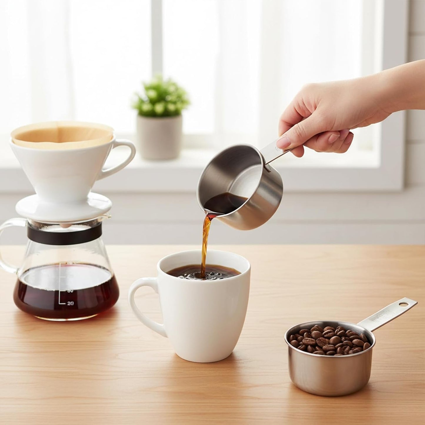 2 Pcs 1/8 Cup (30ml, 1oz) Measuring Cup, Stainless Steel Measuring Scoop Coffee Scoops Small Metal Measure Cups Tablespoon for Wet and Dry Ingredients, Metric and US Measurement, Dishwasher Safe