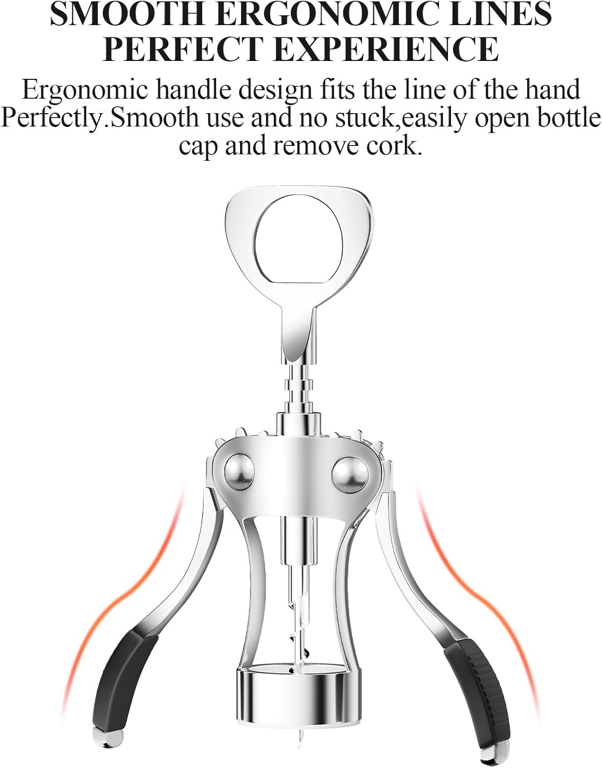 KORCCI Wine Opener, Heavy-Duty Zinc Alloy Wing Corkscrew, Premium Beer Bottle Opener, Multifunctional Wine Accessories with Ergonomic Handle and Sharp Screw, for Kitchen, Bar, Restaurant (SILVER)