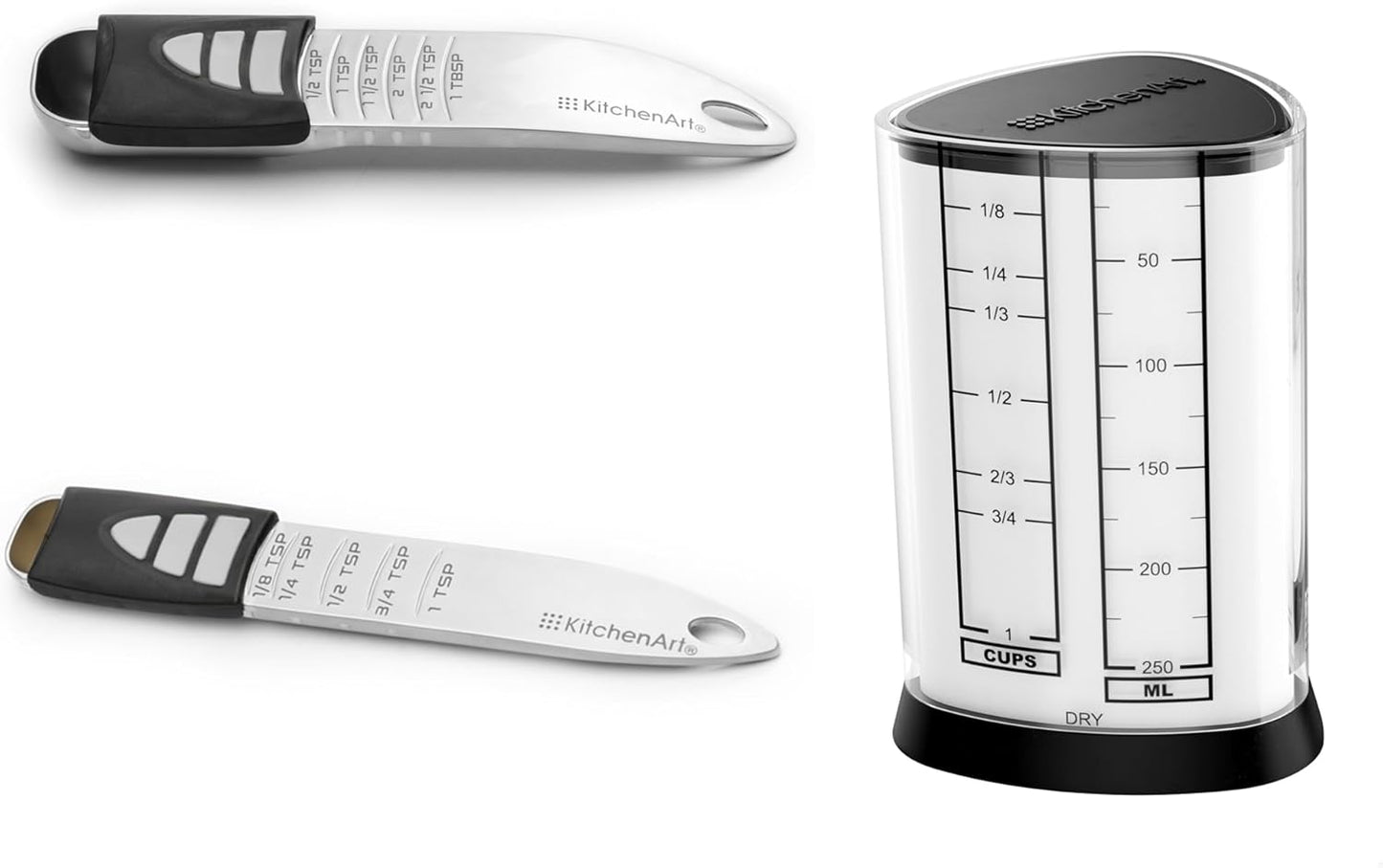KitchenArt Pro Adjustable Measuring Set, Includes Adjustable Tablespoon, Teaspoon, and 2 Cup Measuring Cup