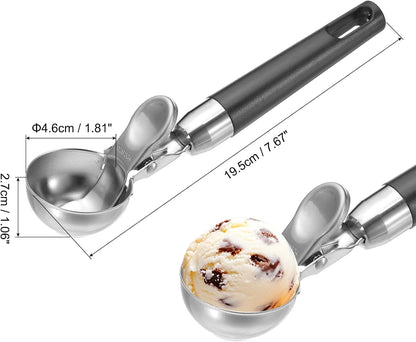 PATIKIL 4 Ounce Ice Cream Scoop with Trigger, 2 Pcs Stainless Steel Portion Cookie Scoop with Thumb Trigger for Cookie Dough Cupcake Batter Baking, Black