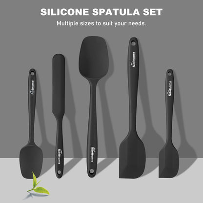 NileHome Silicone Spatula Set, 6 Pieces Food Grade Kitchen Utensils with Silicone Brush Heat Resistant Up to 600°F Dishwasher Safe BPA-Free Rubber Spatula for Scraping, Baking, Cooking, Mixing-Black