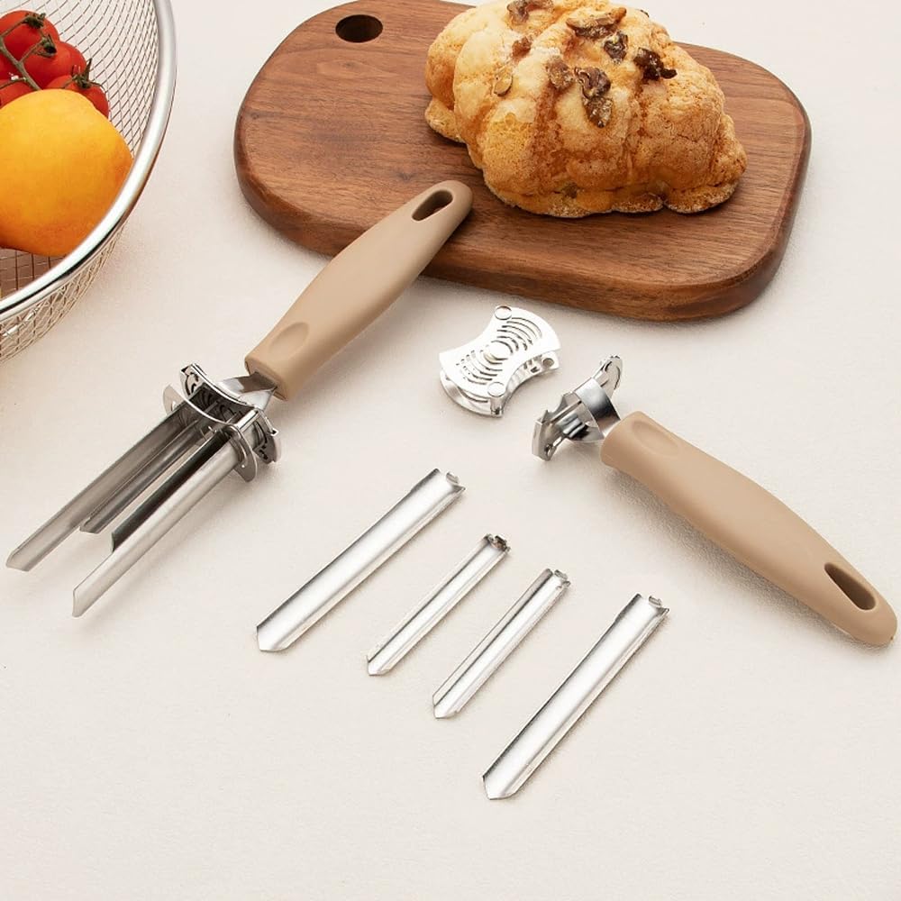 Apple Corer Tool - Stainless Steel Professional Apple Core Remover for Fruits & Vegetables, Multi-Purpose Corer Tool Kitchen with Storage Hook (Khaki)