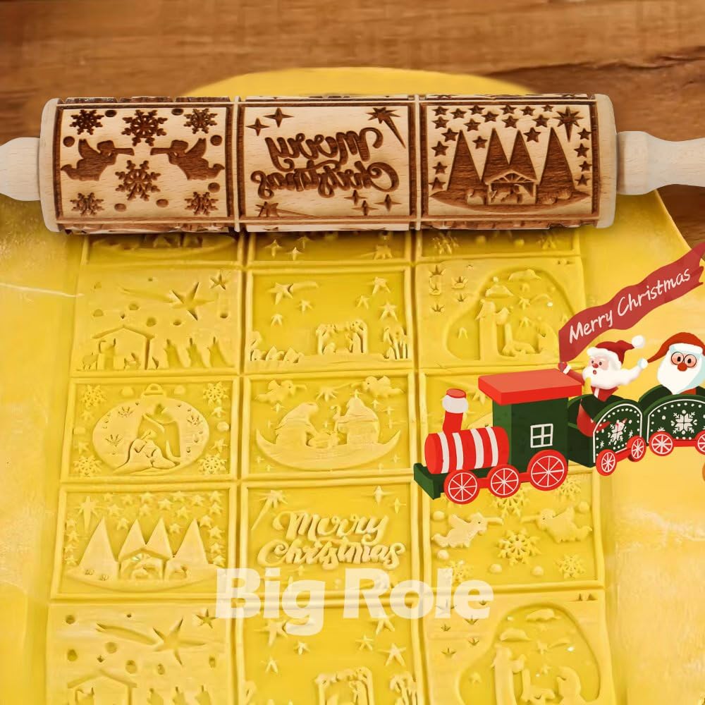 Floral Vine Embossed Rolling Pins for Cookies, Wooden Engraved Rolling Pins for Baking, Embossing Rolling Pins with Designs, Patterned Rolling Pin Decorative Springerle Mold Stamp Clay Pattern Roller