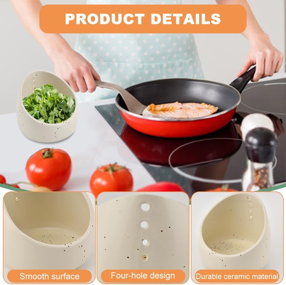 Upgrade Pottery Herb Stripper Bowl - Handmade Ceramic Peeling Cup with Round Holes, Efficient Leaf Removal Tool for Kale, Cilantro, Thyme, Parsley, Kitchen Gadget(Green)