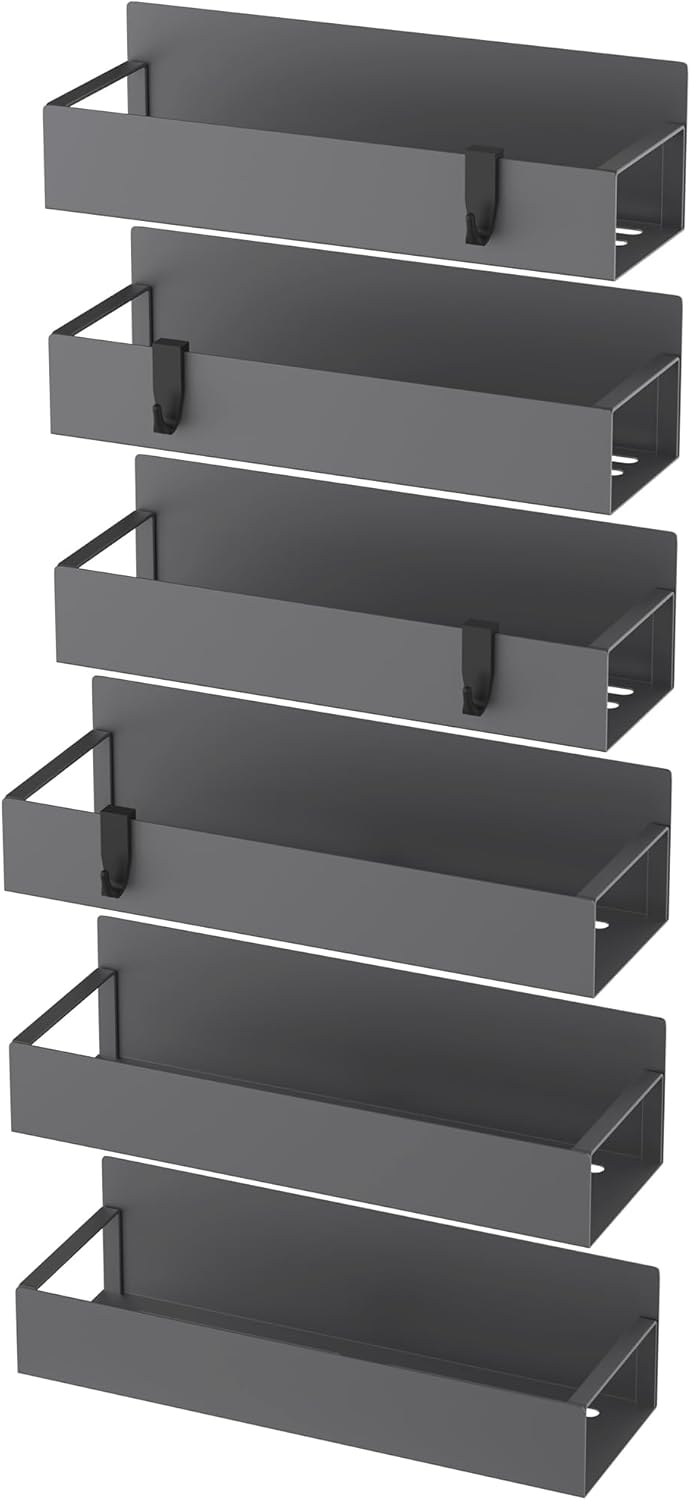 HuggieGems Metal 4 Pack Magnetic Spice Storage Rack Organizer for Refrigerator and Oven, Black Fridge Organizers and Storage, Metal