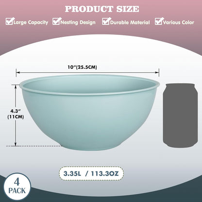 Greentainer 4-Piece Plastic Mixing Bowl Set with Lids for Kitchen, 67oz Lightweight Storage Bowls, Large Salad Bowls for Baking, Prepping, Cooking and Serving Food, Dishwasher & Microwave Safe