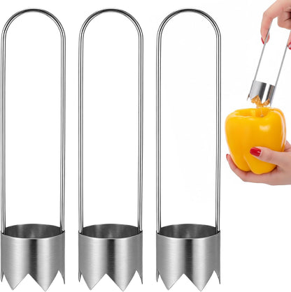 JJUNW 3 PCS Stainless Steel Corer Tool, Pepper Seed Corer Remover Multifunctional Fruit And Vegetable Core Remover Kitchen Gadget for Pepper Pineapple Pear Vegetable Cores
