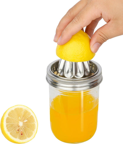 2 Pcs Juicer Lid for Mason Jar 3.38 inch Wide Mouth Stainless Steel Orange Lemon Hand Squeezer Manual Juicers