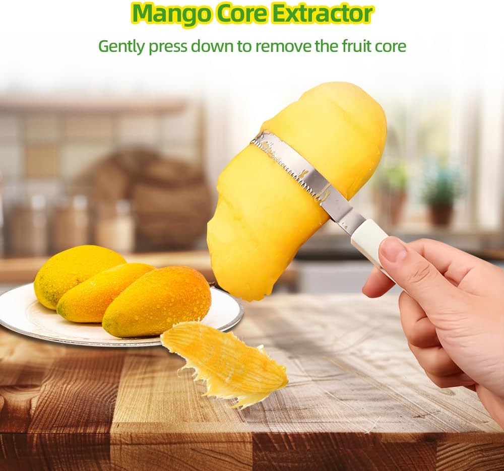 3-in-1 Mango Slicer Peeler, Peeler and Pit Remover Tool, Mango Splitter with Micro-Serrated Stainless Steel Blade, Fruit Slicer Cutter Pitter for Watermelon cutter Peach Slicers and More