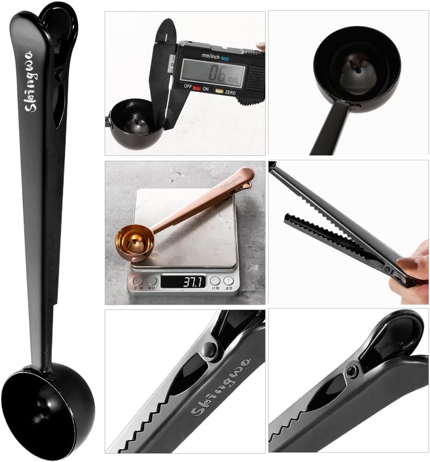 Coffee Scoop with Bag Clip, Multi-Function Milk Powder Measuring Spoon, 20ml (Black)