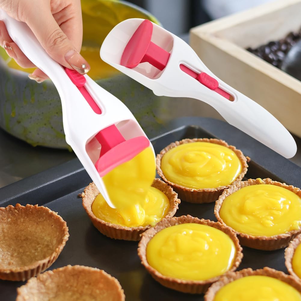 2pcs Cupcake Scoop Batter Dispenser Cupcake Batter Scoop Sliding Button Cake Cream Spatulas for Elegant Baking, Pastry(COLOR:white)