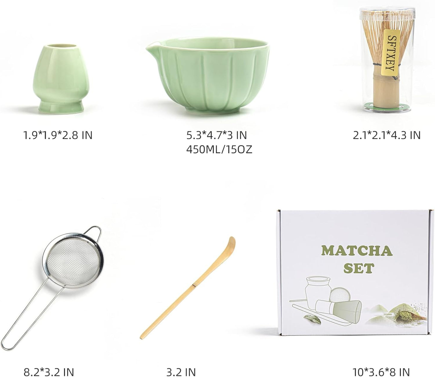 Matcha Whisk Set, Matcha Set Includes Ceramic Matcha Bowl, Bamboo Whisk, Scoop, Chasen Holder, Sifter, 5 Pcs Perfect Matcha Kit for Matcha Lover (Pearl White)