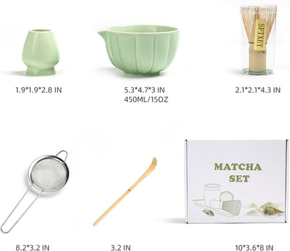 Matcha Whisk Set, Matcha Set Includes Ceramic Matcha Bowl, Bamboo Whisk, Scoop, Chasen Holder, Sifter, 5 Pcs Perfect Matcha Kit for Matcha Lover (Pearl White)