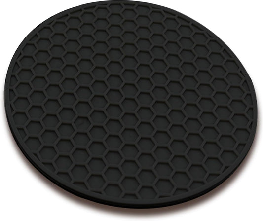 TENOC Silicone Non-Slip, Heat Resistant & Water-Trapping Trivet Mats for Water Glasses & Teacup & Coffee Cup & Dishes & Cookware, Multipurpose Kitchen Table Coaster, 5.5-Inch, 2 Pcs, Black