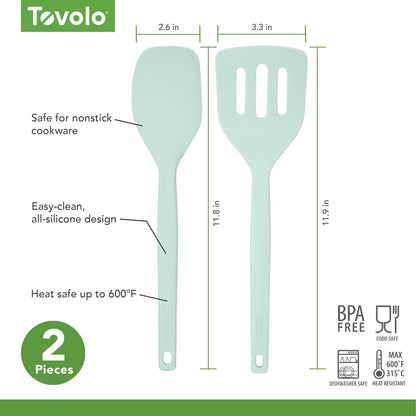 Tovolo Elements Silicone Spatula Turner Set Kitchen Utensils Heat Resistant 600F Easy Clean Dishwasher Safe Nonstick Spatula Turner Bundle Cookware for Cooking Baking Mixing Tools, Thyme Green