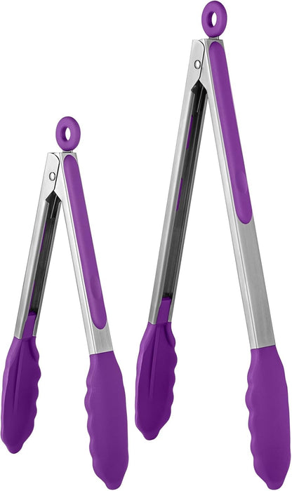 600ºF Heat Resistant Kitchen Tongs: U-Taste 9 inch Silicone Cooking Tong with Firm Sealed Non Stick Rubber Tips & Silicon Coated 18/8 Stainless Steel Handle & Smooth Locking for Serving Salad (Black)