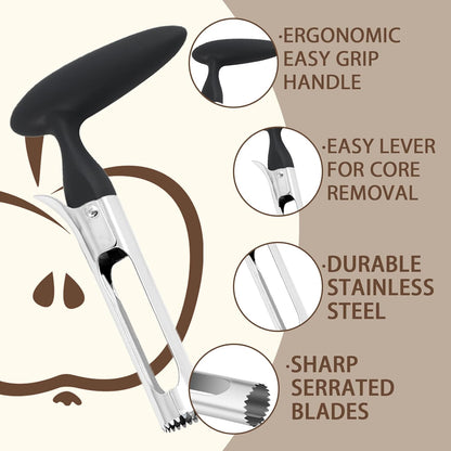Premium Apple Corer Tool - Easy to Use & Clean, Ultra Sharp, Sturdy Ergonomic Handle - Durable Corer Remover for Baking & More (Gray)