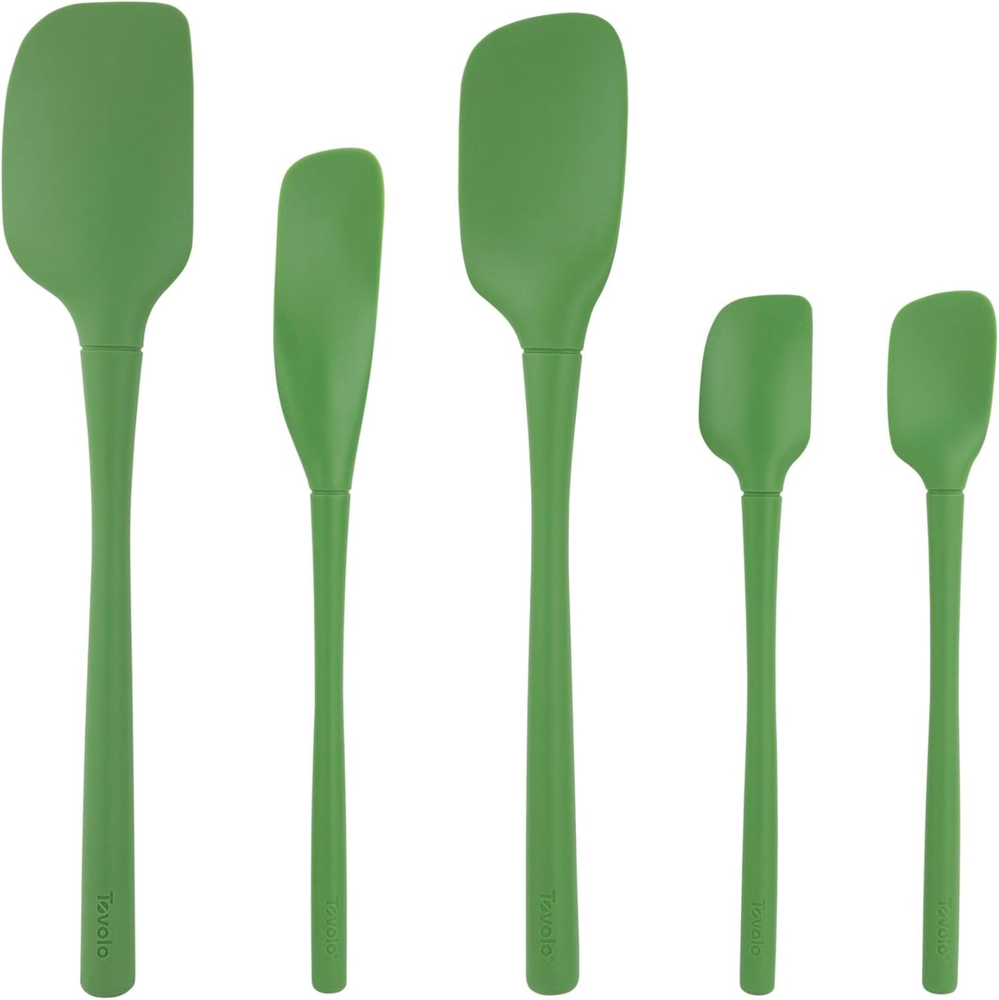 Tovolo Stainless Steel Handled Silicone Spatula Set of 5 White, Dishwasher Safe Kitchen Spatula Set for Cooking Baking, Non Toxic BPA Free Silicone Spatula set with Metal Steel Handle