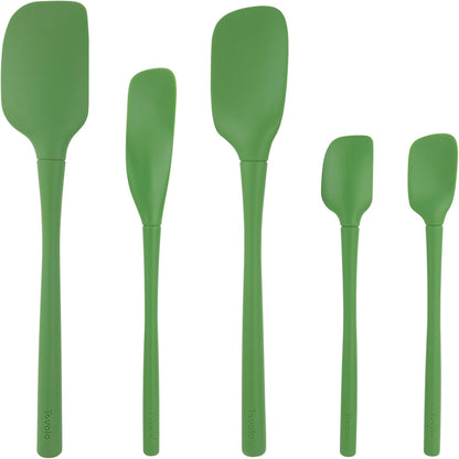 Tovolo Stainless Steel Handled Silicone Spatula Set of 5 White, Dishwasher Safe Kitchen Spatula Set for Cooking Baking, Non Toxic BPA Free Silicone Spatula set with Metal Steel Handle