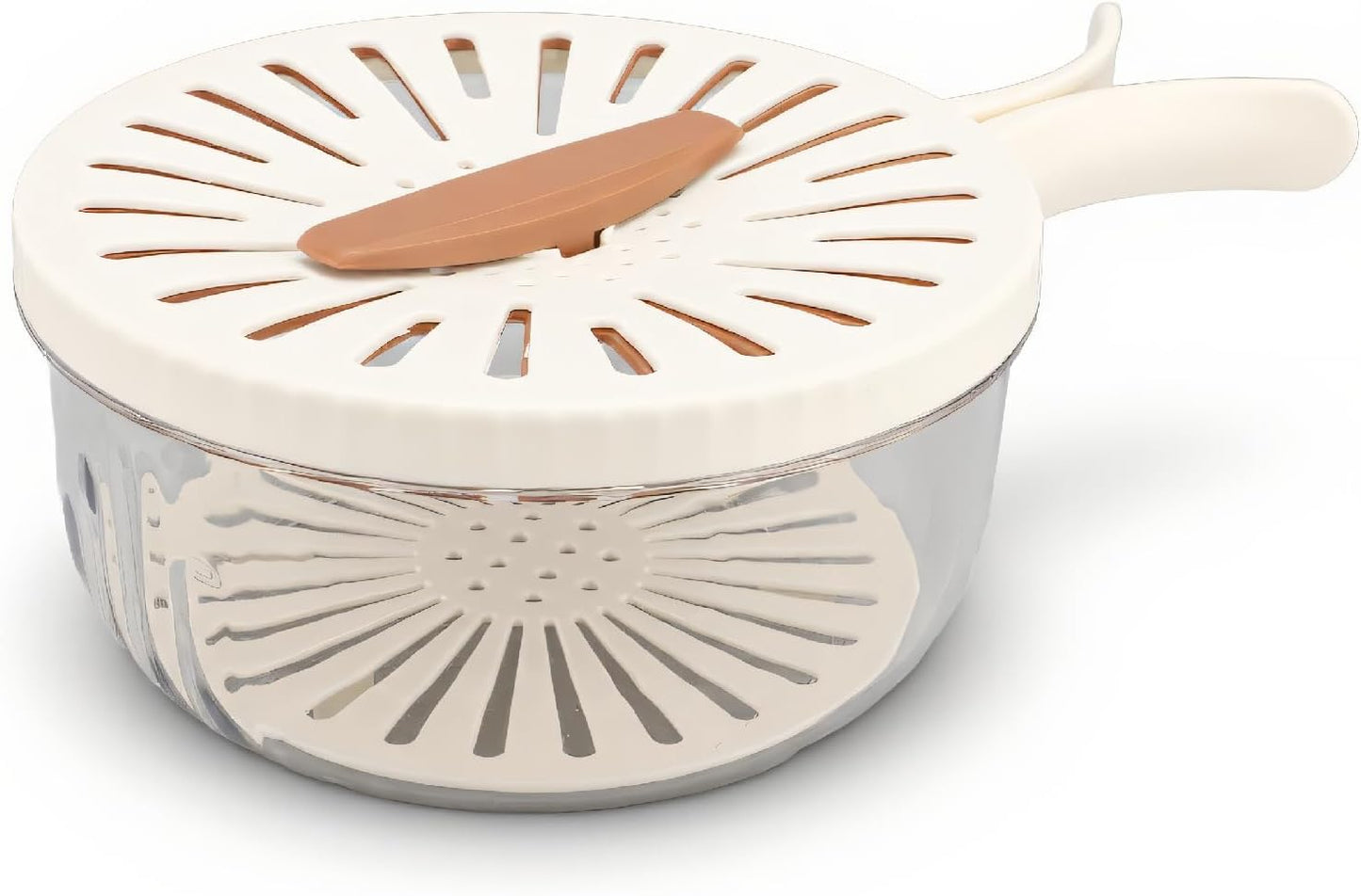 Fruit Vegetable Washing Bowl with Strainer, Foldable Handle Double Layer Basket, Drain Cleaning Colander for Fresh Produce, Kitchen Essentials Brown