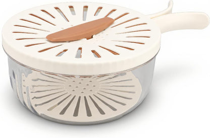 Fruit Vegetable Washing Bowl with Strainer, Foldable Handle Double Layer Basket, Drain Cleaning Colander for Fresh Produce, Kitchen Essentials Brown
