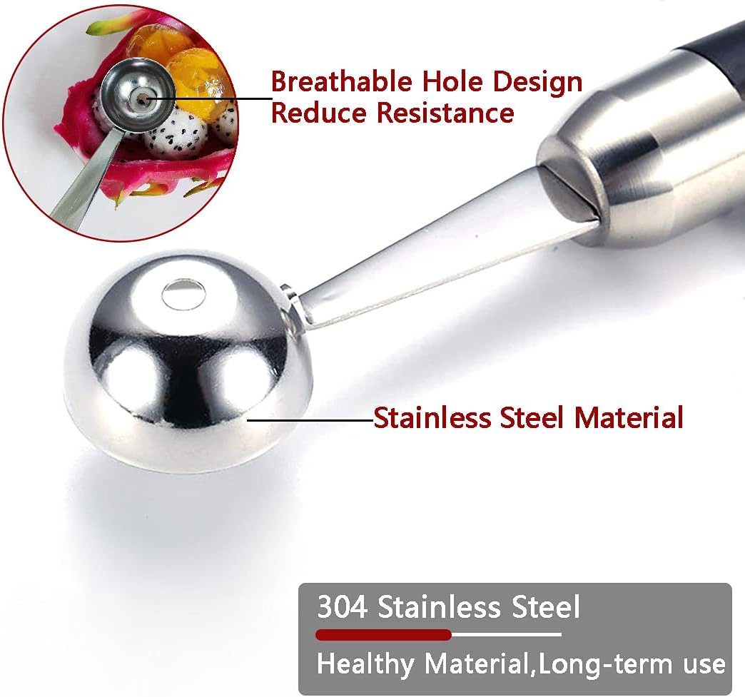 Melon Ballers Scoop Set,Canteloupe Ice Cream Candy Watermelon Kiwi Stainless Steel Baller Spoon,DIY Fruit Platter Ball Tool Scooper,Different Sizes 1.18/0.98-Inch (2 Pcs）