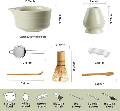 YOLIFE Matcha Whisk Set, Black Matcha Set, Ceramic Matcha Bowl and Whisk (Chasen), Holder, Sifter, Bamboo Scoop, Spoon & Spoon Rest, 7 Pcs Matcha Kit for Matcha Tea Ceremony