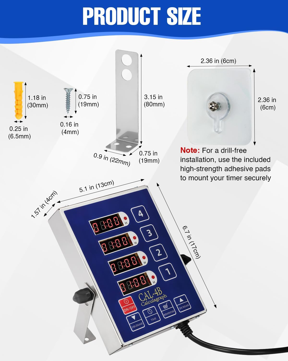 Commercial Kitchen Timers for Cooking, 8 Channel Timer for Commercial Kitchens, Heavy-Duty Loud Alarm Timer for Restaurants, Stainless Steel, LED Technology