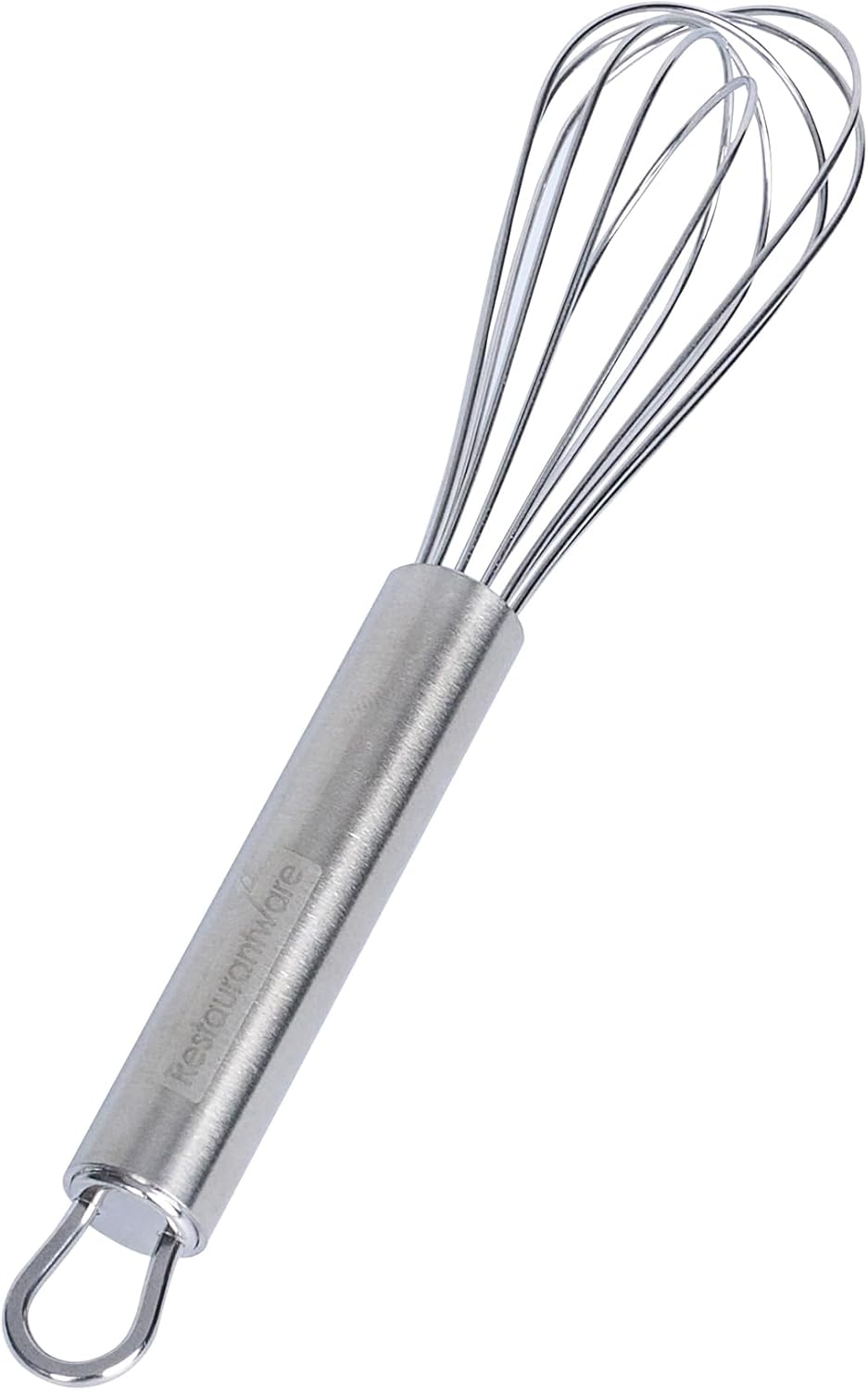Restaurantware 10.5 in Stainless Steel Ball Whisk - German Standard Egg Beater with Ergonomic Handle, Dishwasher Safe - Manual Mixer Cooking Whisk for Baking, Stirring, Sauces, Beating