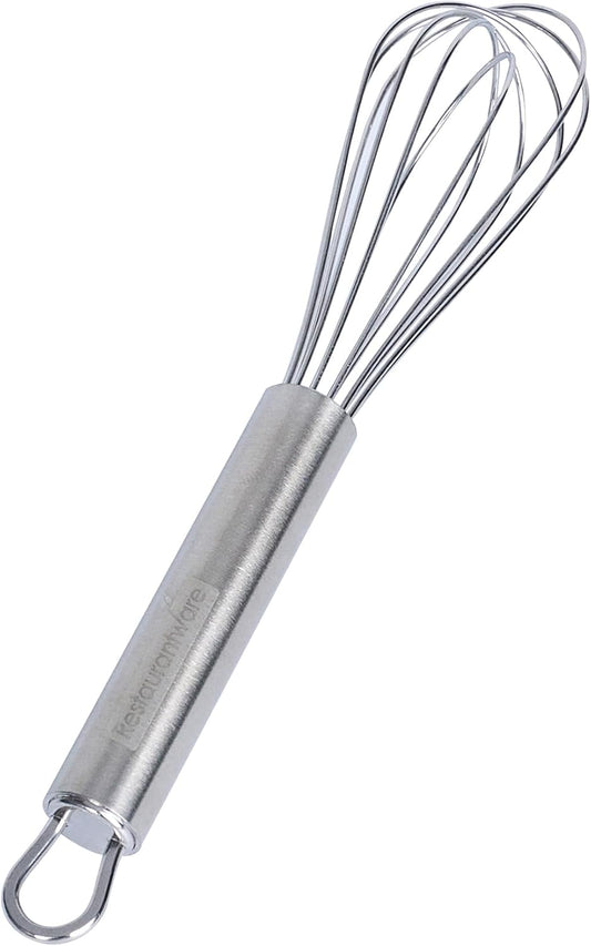 Restaurantware 10.5 in Stainless Steel Ball Whisk - German Standard Egg Beater with Ergonomic Handle, Dishwasher Safe - Manual Mixer Cooking Whisk for Baking, Stirring, Sauces, Beating
