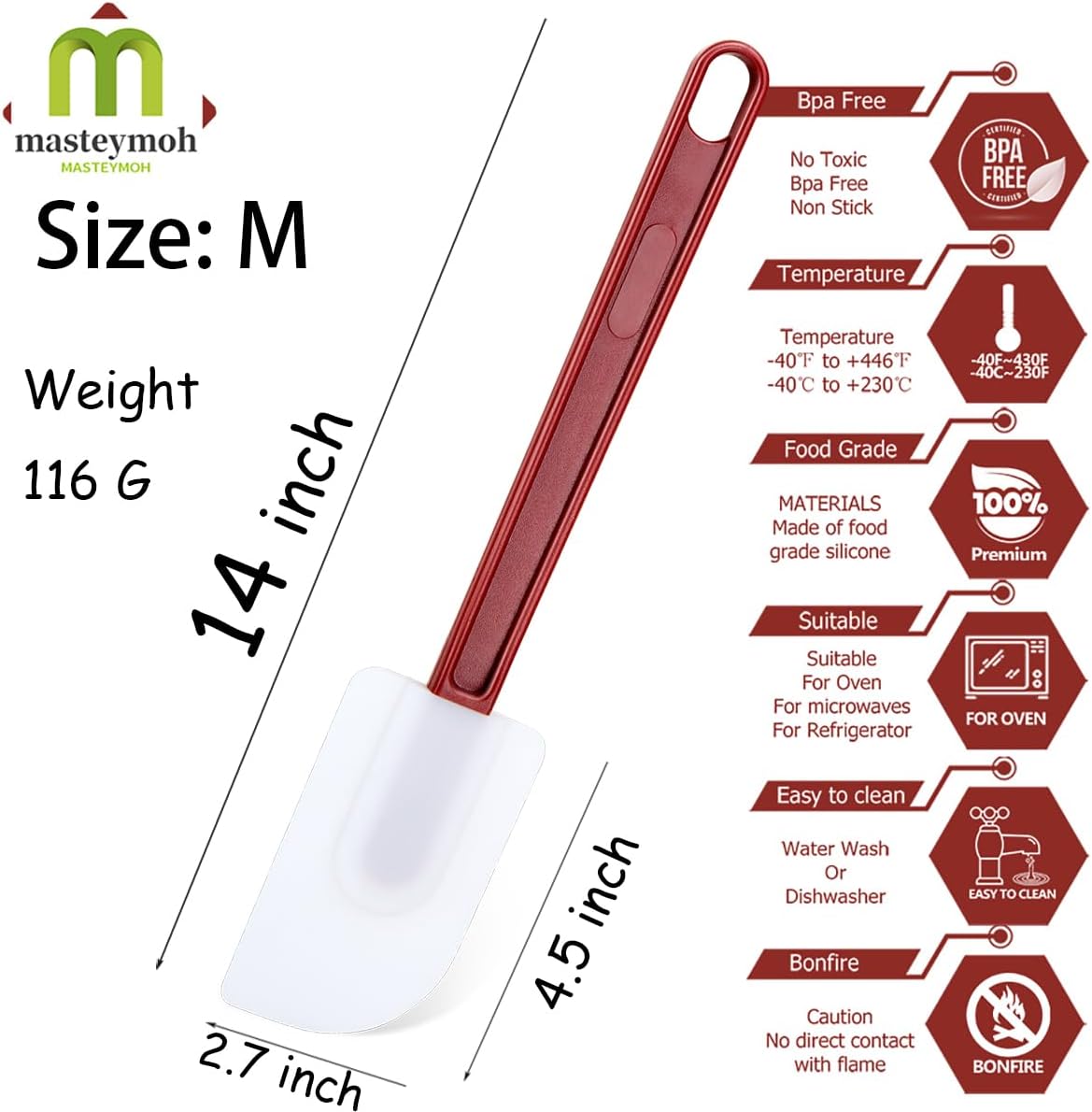 Flexible Rubber Spatulas, Silicone Spatula Set, Soft Rubber Spatula Scraper 9.5 Inches, Commercial Spatula, Silicone Scraper Spatula,Spatulas Set Resistant to 500℉ (2 Scrapers 9.5")