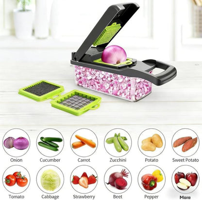 Vegetable Chopper,Multifunctional 8 Blades Food Choppers Onion Chopper Vegetable Slicer Cutter Dicer Veggie chopper,Colander Basket,Container for Salad Potato Carrot Garlic (Green)