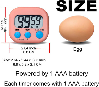 Digital Kitchen Timer, BESTWYA Electronic Timer with Clear LCD Screen Count Up and Down Function 3 Big Buttons On/Off Switch Button for Kitchen, Study, Work, Exercise Training (6, 3 Colors)
