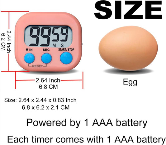 Digital Kitchen Timer, BESTWYA Electronic Timer with Clear LCD Screen Count Up and Down Function 3 Big Buttons On/Off Switch Button for Kitchen, Study, Work, Exercise Training (6, 3 Colors)