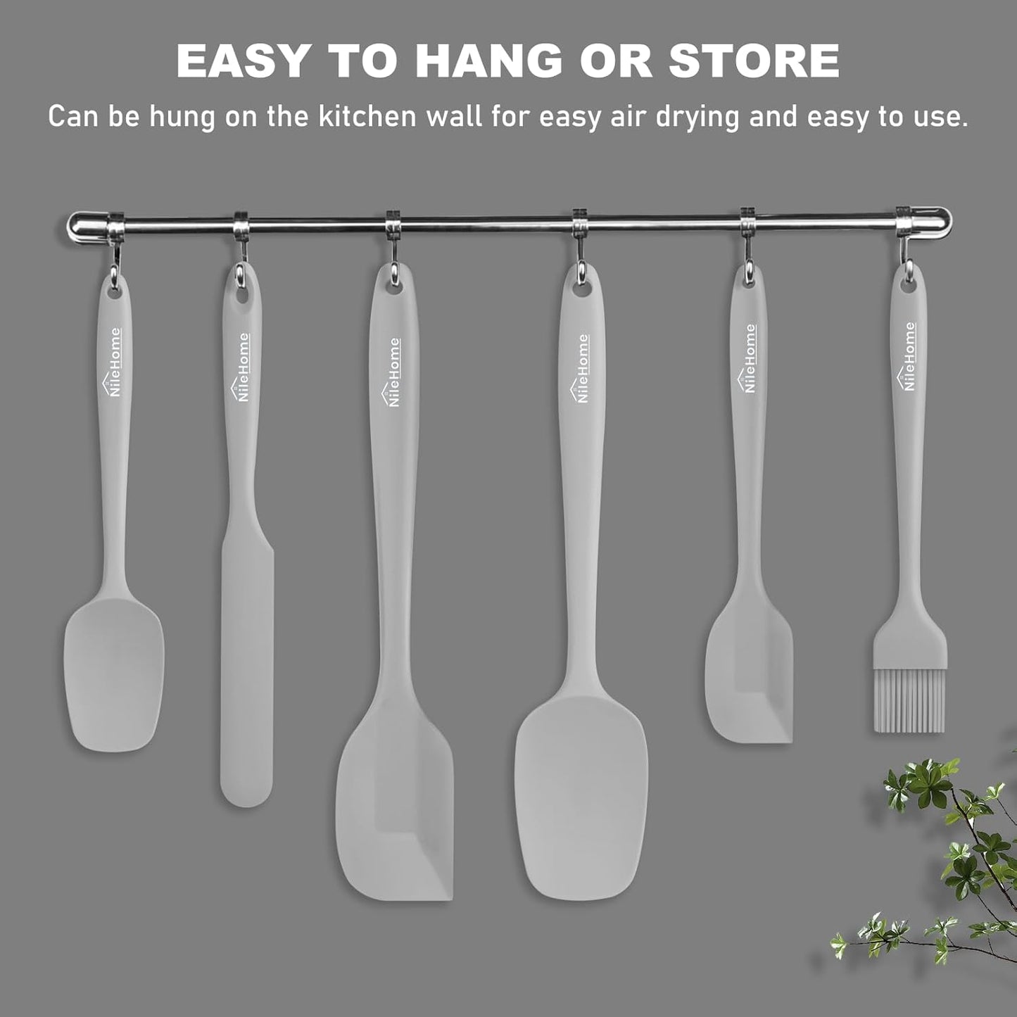 NileHome Silicone Spatula Set, 6 Pieces Food Grade Kitchen Utensils with Silicone Brush Heat Resistant Up to 600°F Dishwasher Safe BPA-Free Rubber Spatula for Scraping, Baking, Cooking, Mixing-Black