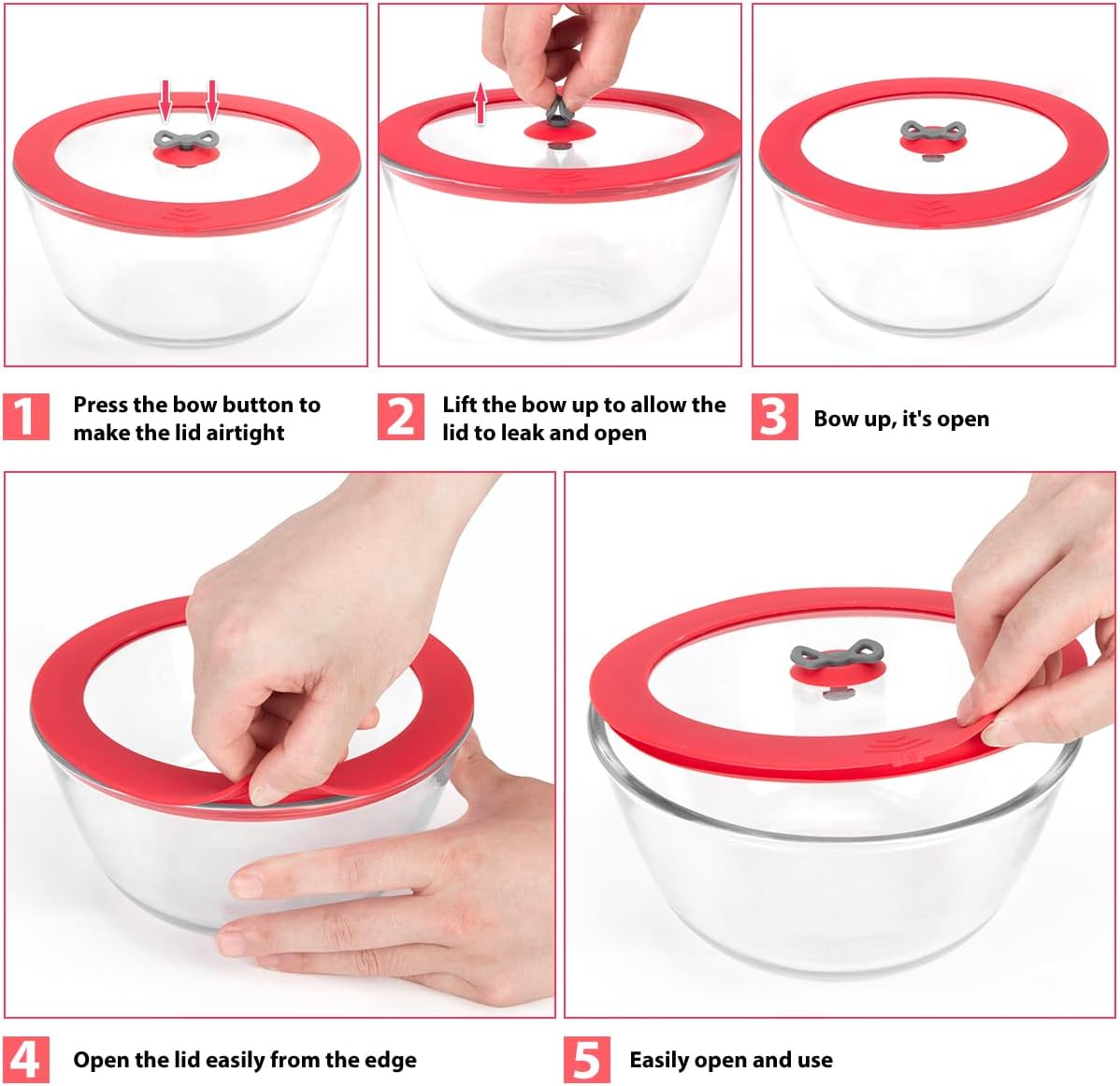 2 Pack Replacement Lids for Pyrex 7201-PC 4 Cup Glass Containers Mixing Bowl Silicone Storage Cover Leakproof Red