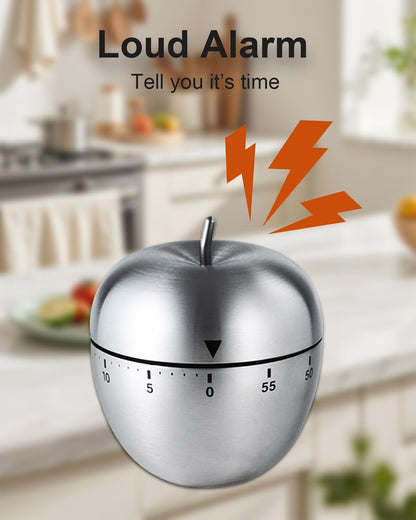Kitchen Timer for Cooking, 60 Minutes Mechanical Timer - No Batteries Required, Stainless Steel Egg-Shape Cute Countdown Clock for Cooking, Learning, Exercises, Gaming