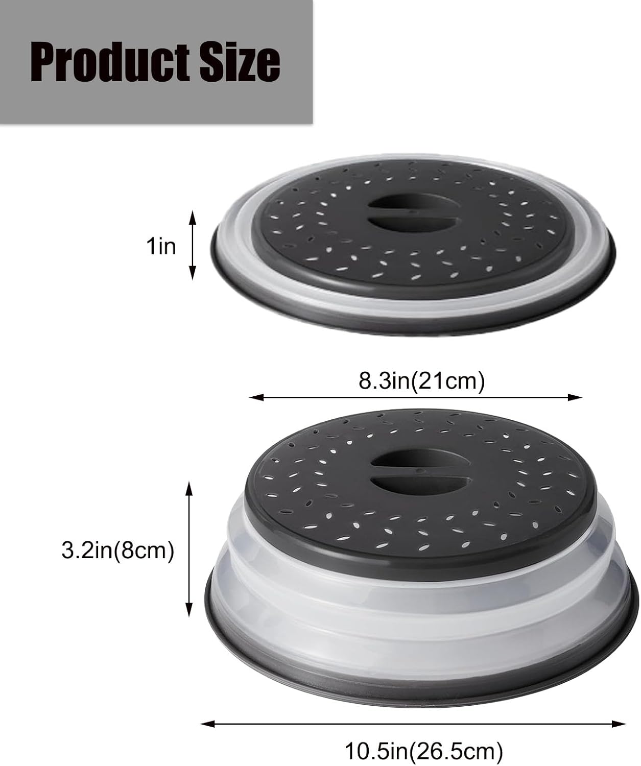 Collapsible Microwave Cover 10.5",Microwave cover for Food 10.5”,Microwave Cover Collapsible Splatter Cover Colander Lid,Fruit Drainer Baske,BPA Free and Non-Toxic(Black) ﻿