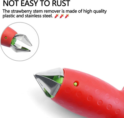 2pcs Strawberry Huller, Strawberry Stem and Leaf Remover Multi Function Fruit Corers Tool for Tomato Pineapple, Baking and Jam Making, Red