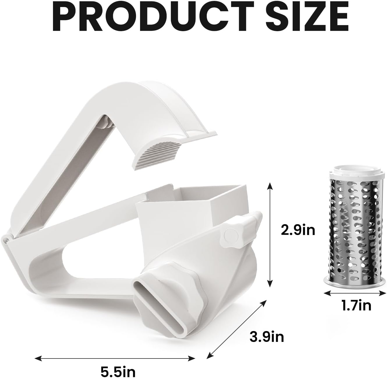 Cheese Grater with Handle, Rotary Cheese Grater,Vegetable, Chocolate, Hard Cheese & Nut Grater,White