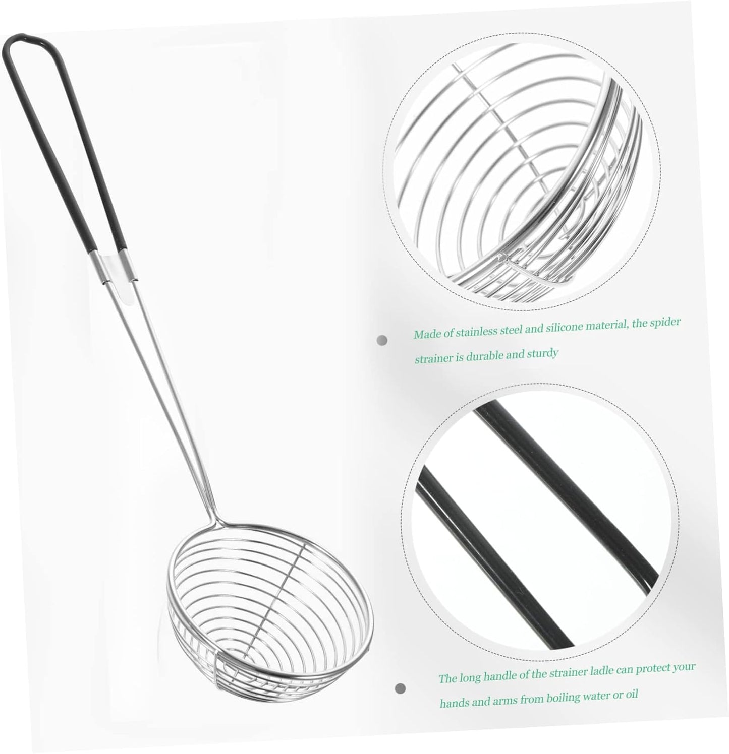 BESTYASH Portable Stainless Steel Spider Strainer Spoon Sturdy Mesh Frying Ladle for Household Cooking for Straining Vegetables and Meat Non Slip Handle