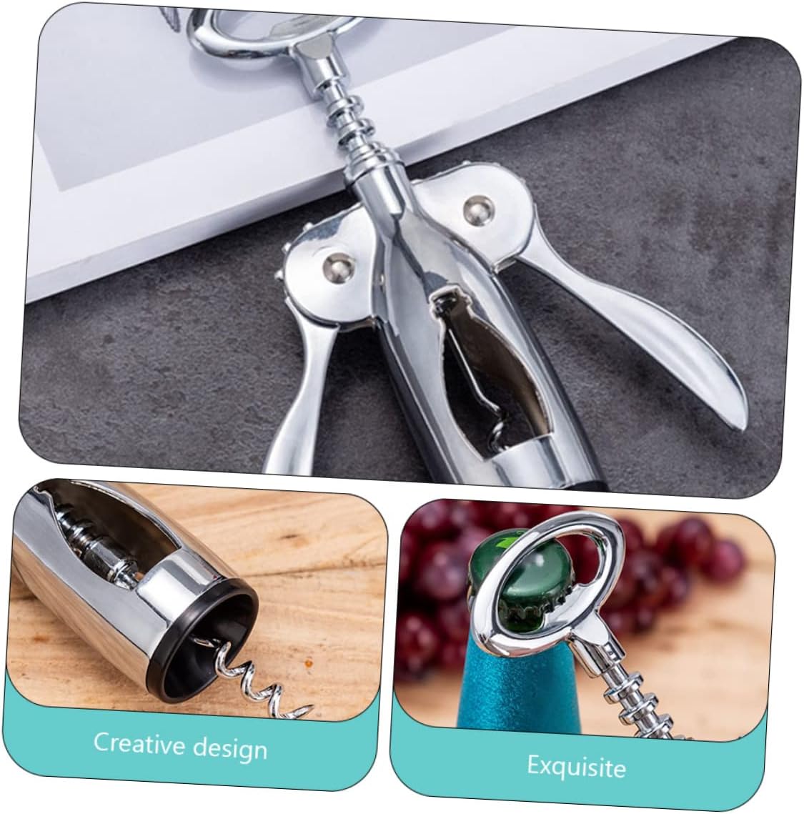 IMIKEYA Reusable Zinc Alloy Wing Corkscrew Wine Opener Cap Remover Manual Bottle Opener for Home Bar Picnic and Party Use
