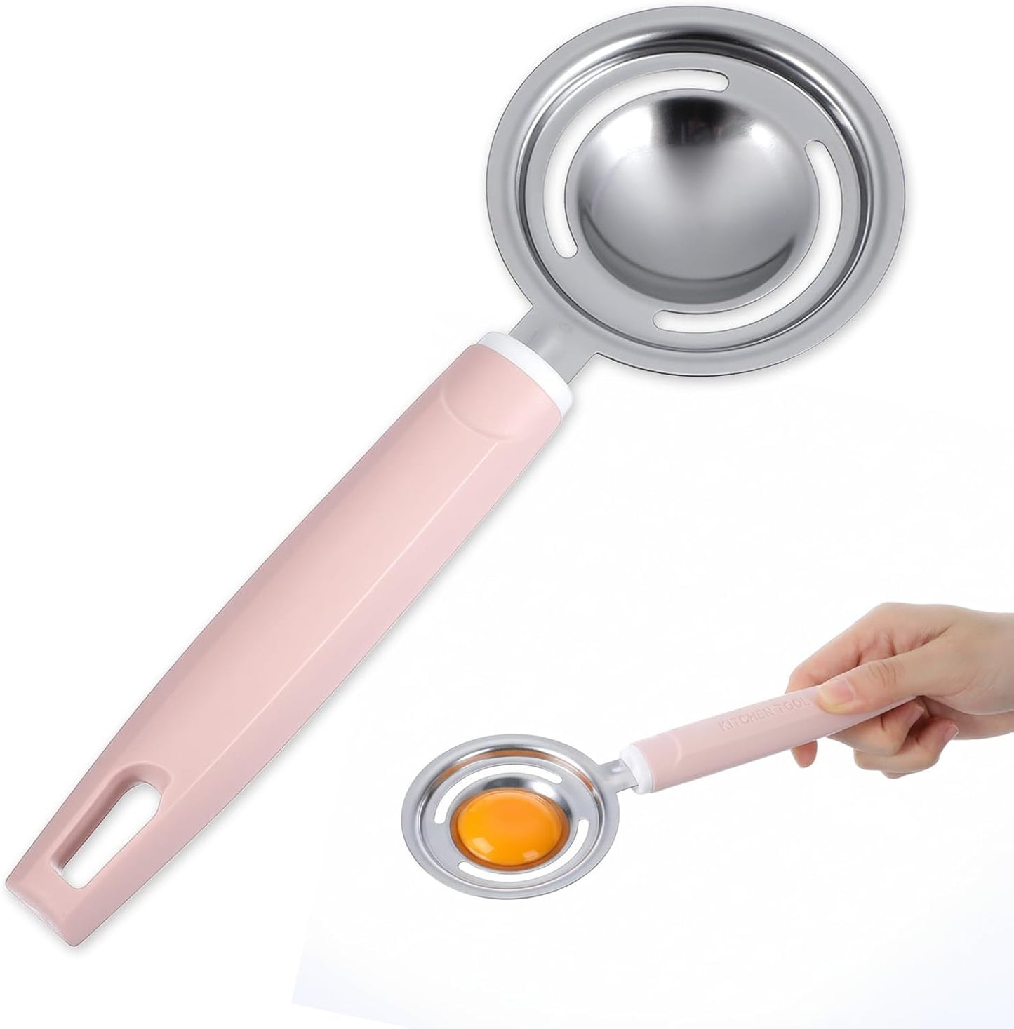 Egg Separators for Yolk, Pink Egg Separators Stainless Steel Kitchen Gadget, Long Handle Eggs Yoke Separator for Baking Cooking and Culinary Preparation